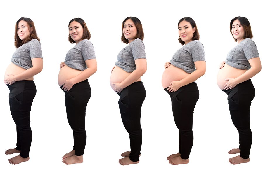 Progression of images of a pregnant woman over the third trimester